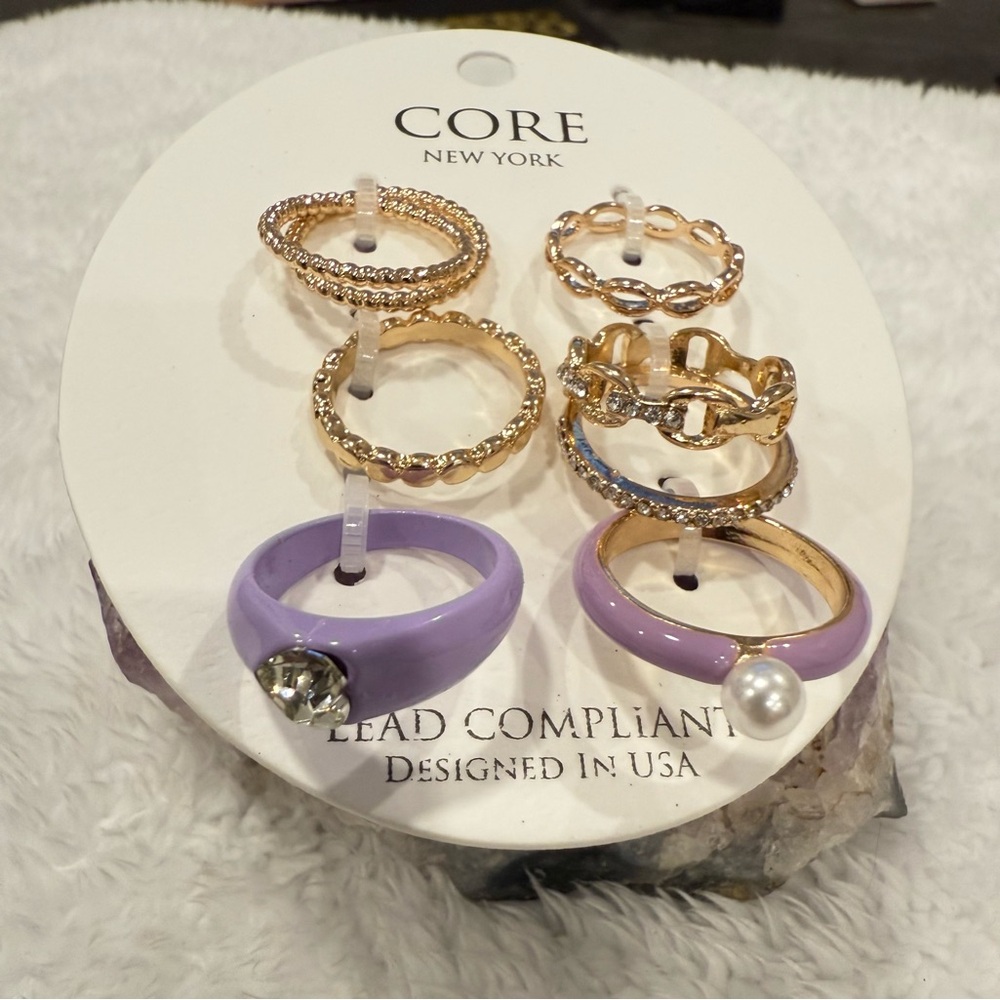 Purple and Gold Tone Embellished Rings (8)